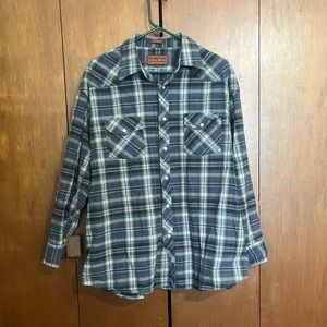 Cotton Works Mens Blue Grey and Black Pearl Snap Flannel XL